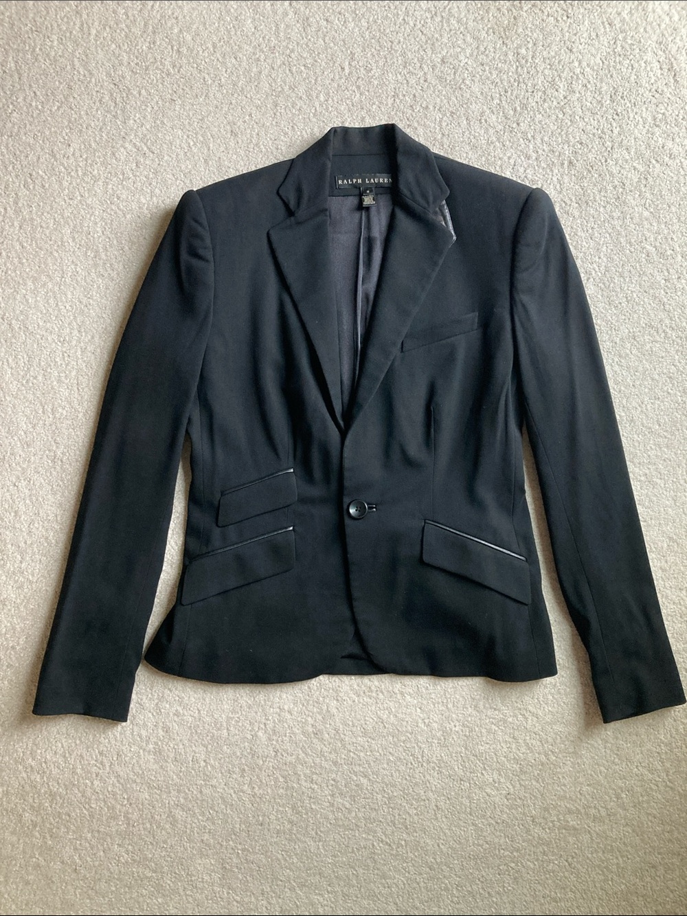 Ralph Lauren black label black blazer with leather accents